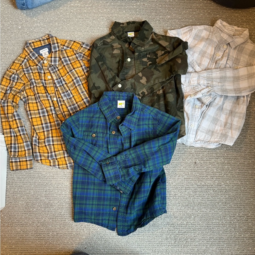 Set of 4 boys dress shirts 5T. EUC. Carters, Crazy 8 and Falls Creek.